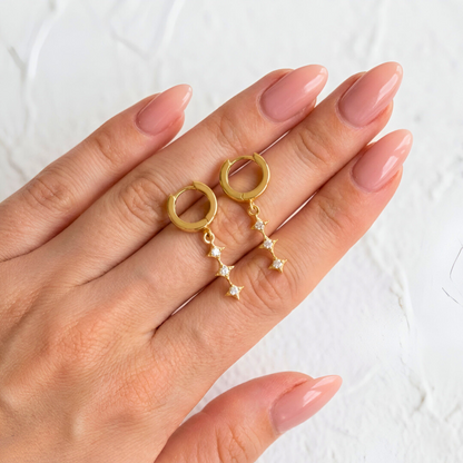 Gold Earrings with Triple Star Pendant