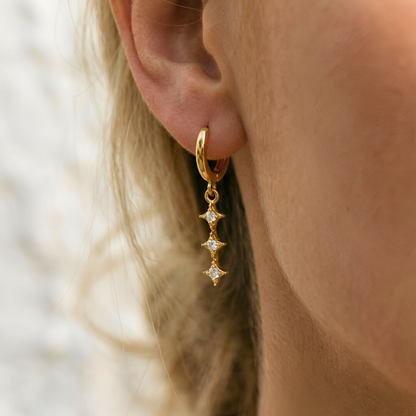 Gold Earrings with Triple Star Pendant
