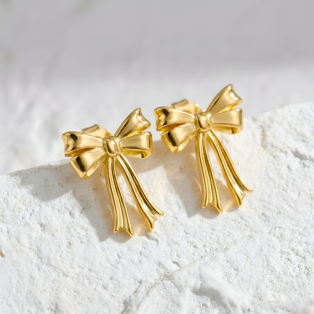 Golden Bow Stud Earrings