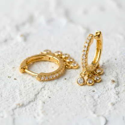 Gold Huggie with Pendant Zirconia