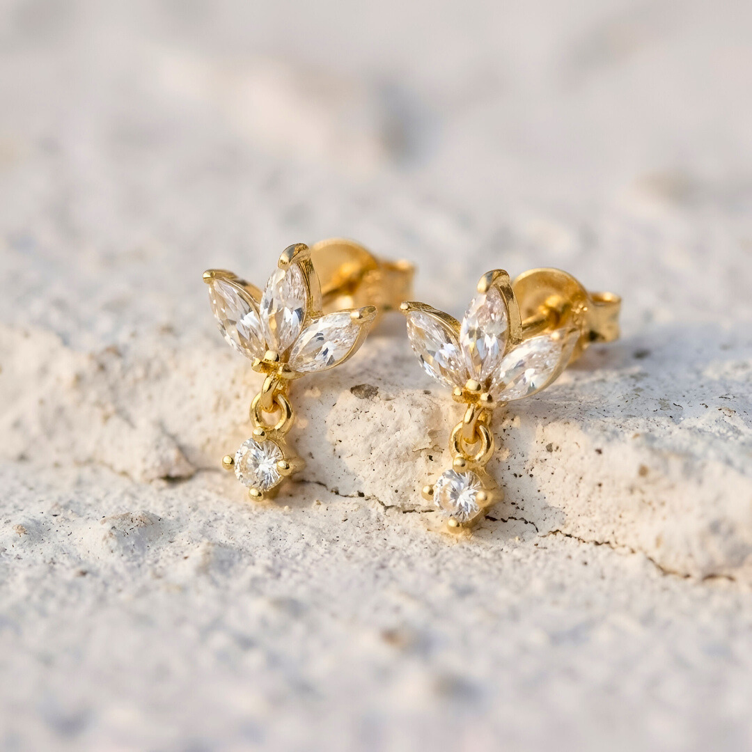 "Lotus" Marquise Cut Earrings with Pendant