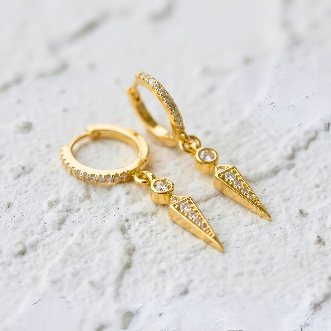 Gold Huggie with Spike Pendant