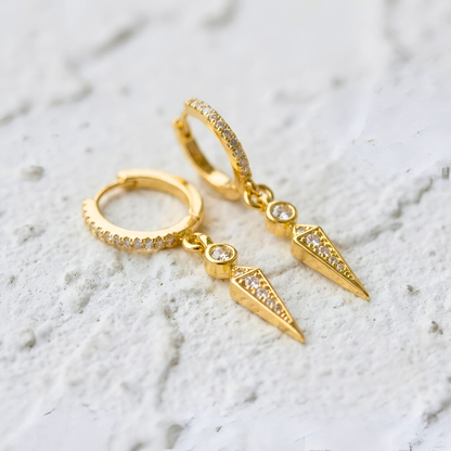 Gold Huggie with Spike Pendant