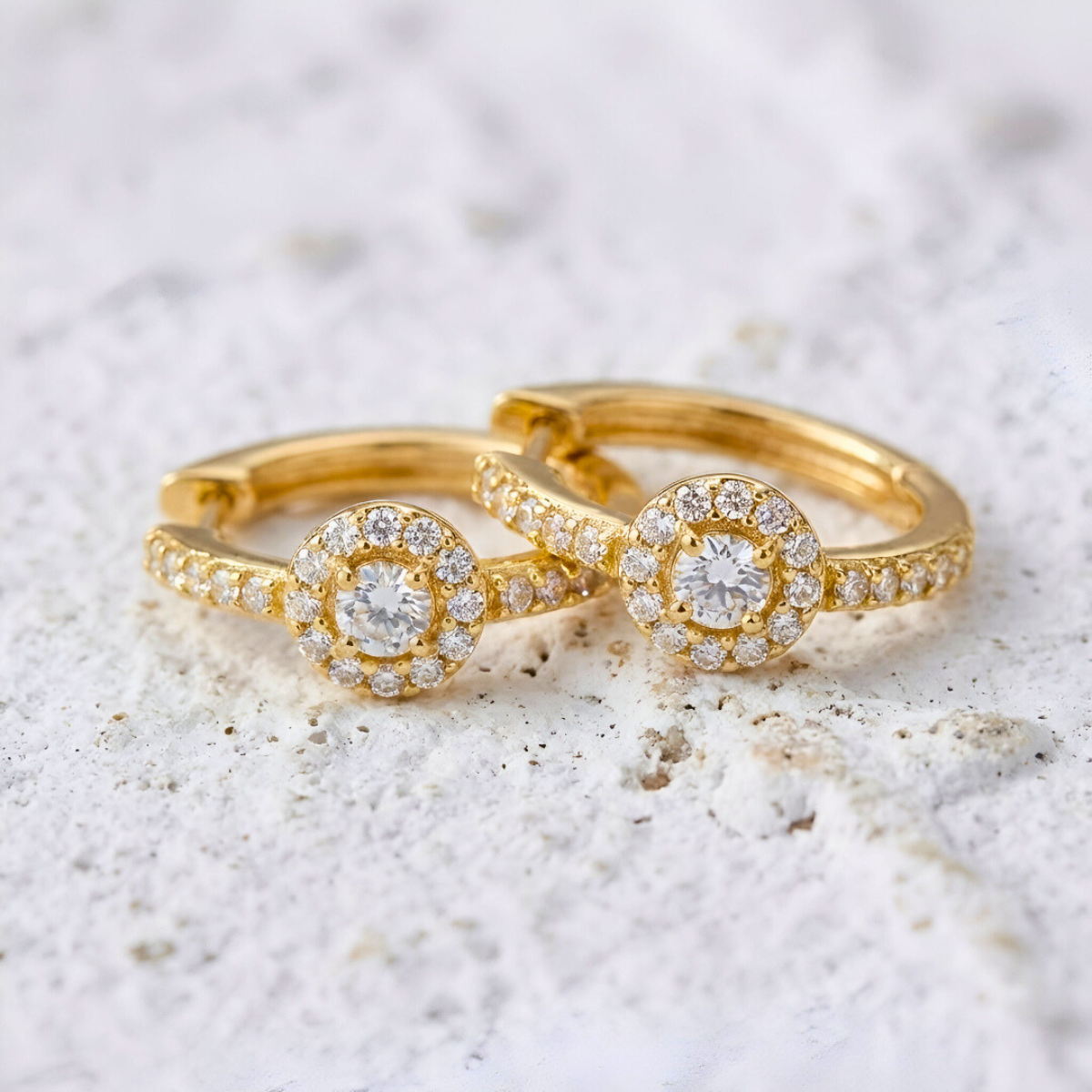 Gold Earrings with Light Point and Pavé