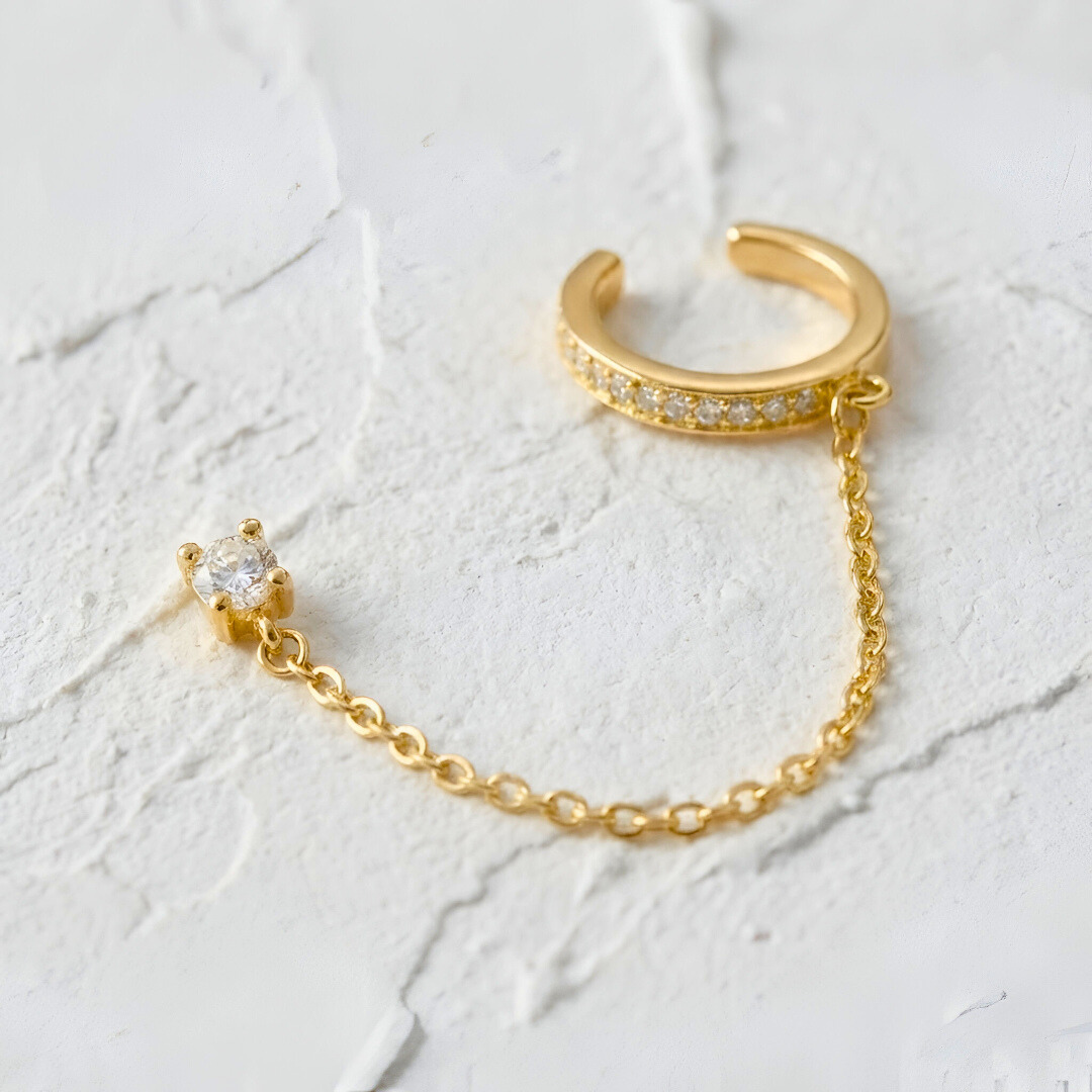 Ear Cuff with Chain and Light Point