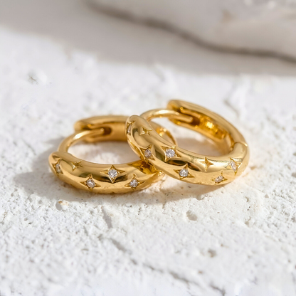 "Celestial" Gold Huggie with Stars and Zirconia