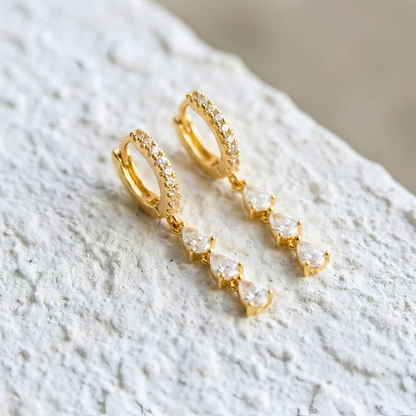 Gold Huggie with Trilogy Drop