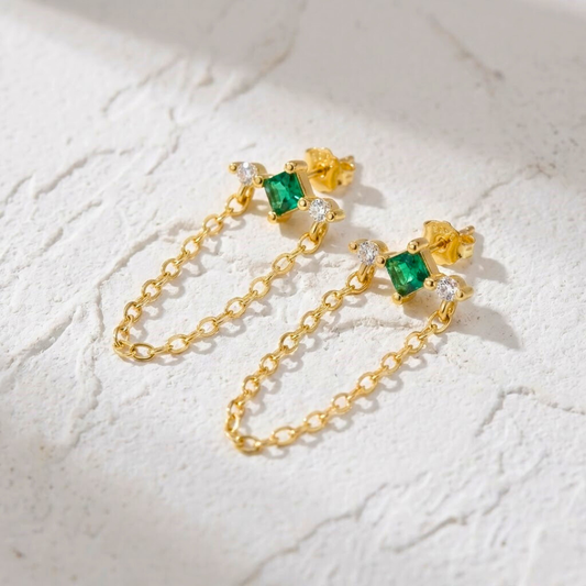 Pendant Chain and Emerald Earrings