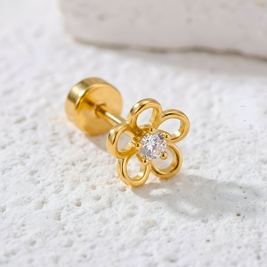 Flower Piercing Earring with Zircon