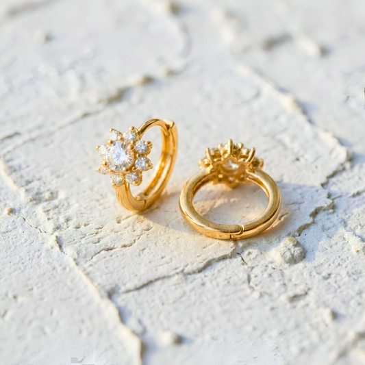 Gold Earrings with Zircon Daisy
