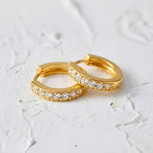 Gold Huggie with White Zircons