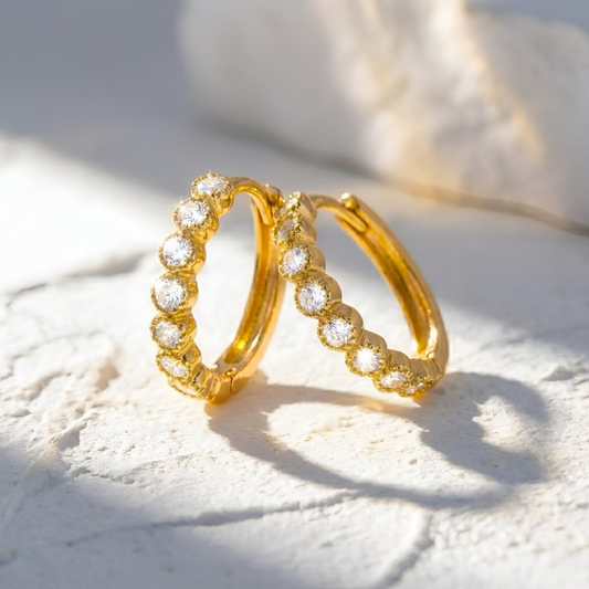 Gold Earrings with Zircon Riviera