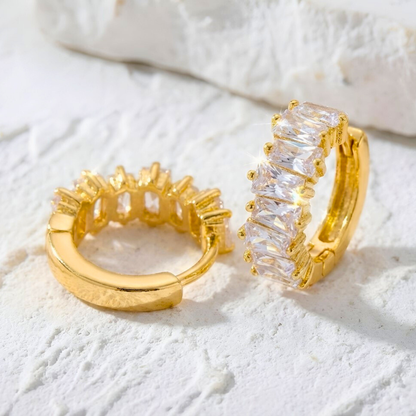 Gold Earrings with Baguette Zircons