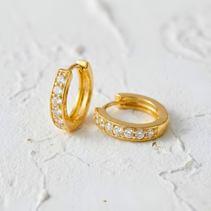 Gold Huggie with White Zircons