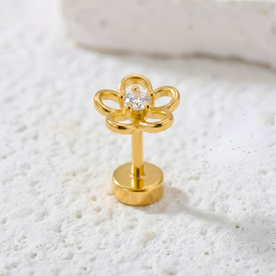 Flower Piercing Earring with Zircon