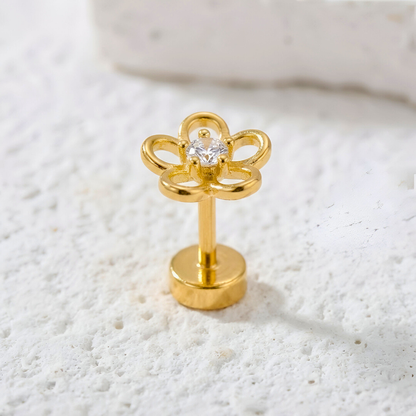 Flower Piercing Earring with Zircon