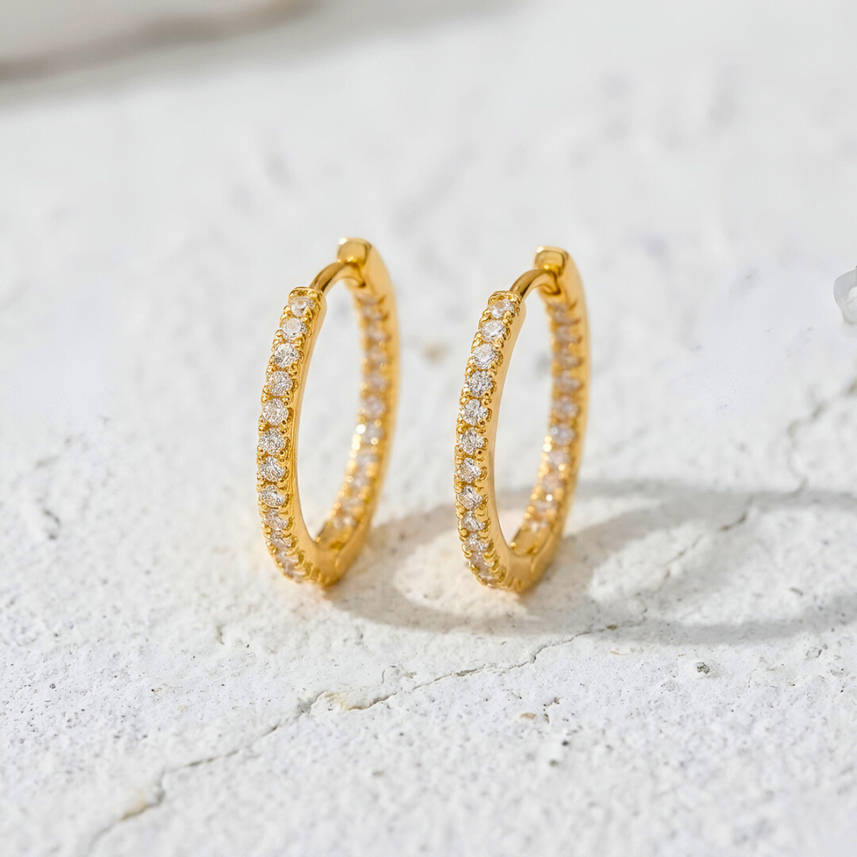 Gold Earrings with Pavé