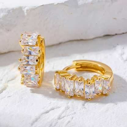 Gold Earrings with Baguette Zircons
