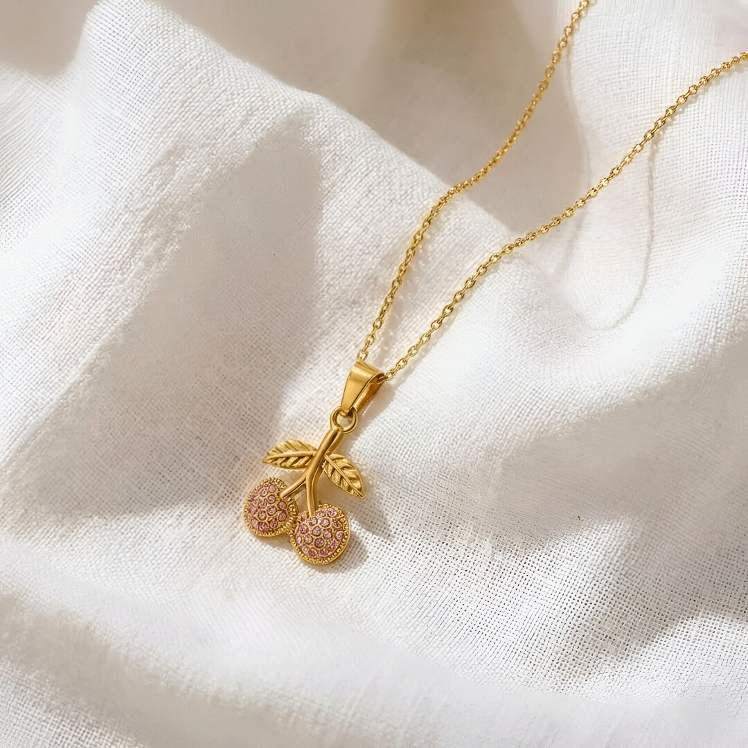Rhinestone Cherry Necklace
