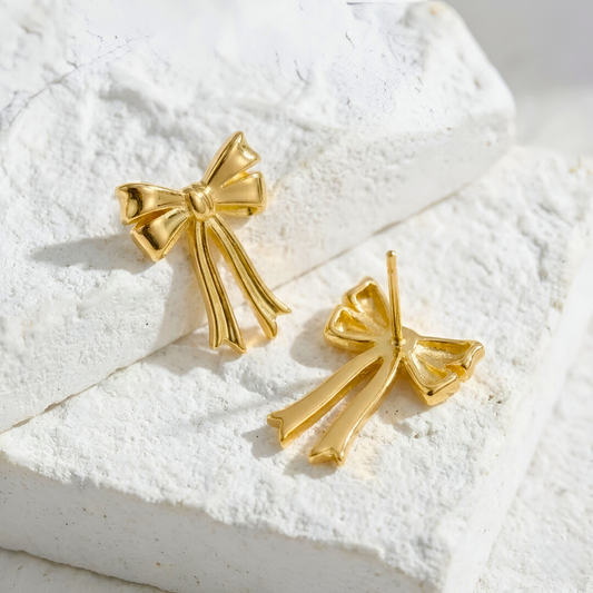 Golden Bow Stud Earrings
