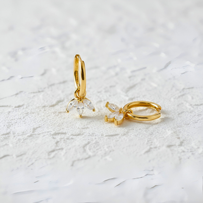 Gold Earrings with Lotus Pendant