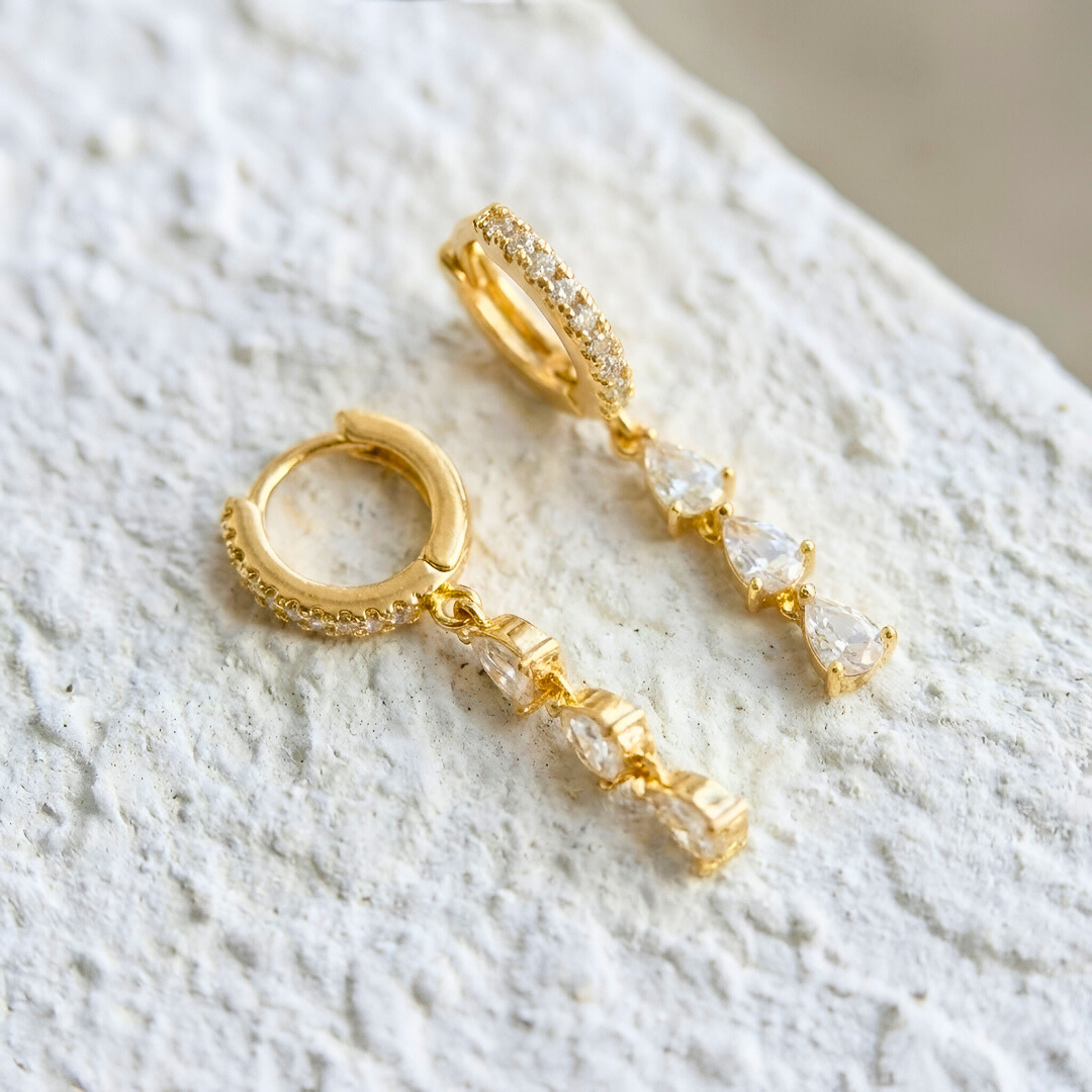 Gold Huggie with Trilogy Drop