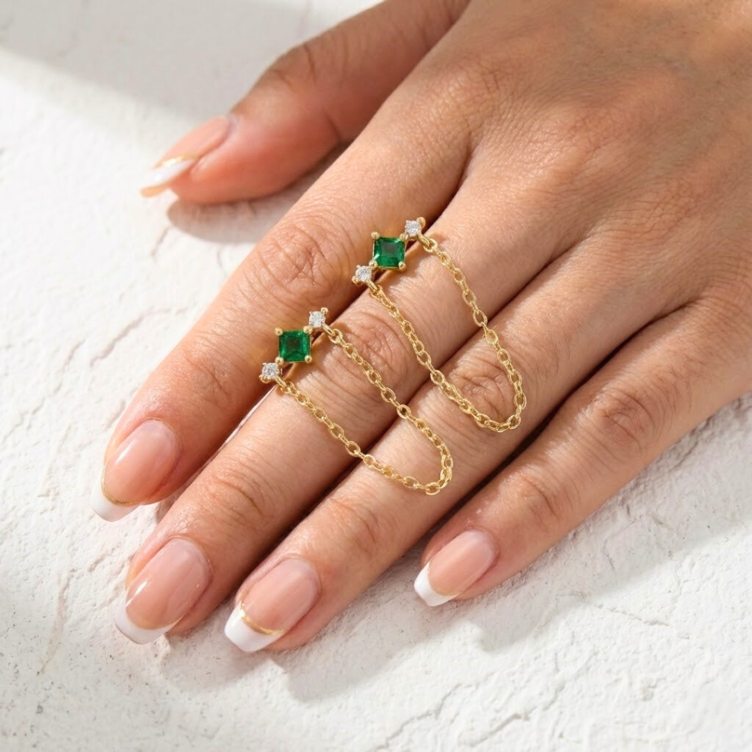 Pendant Chain and Emerald Earrings