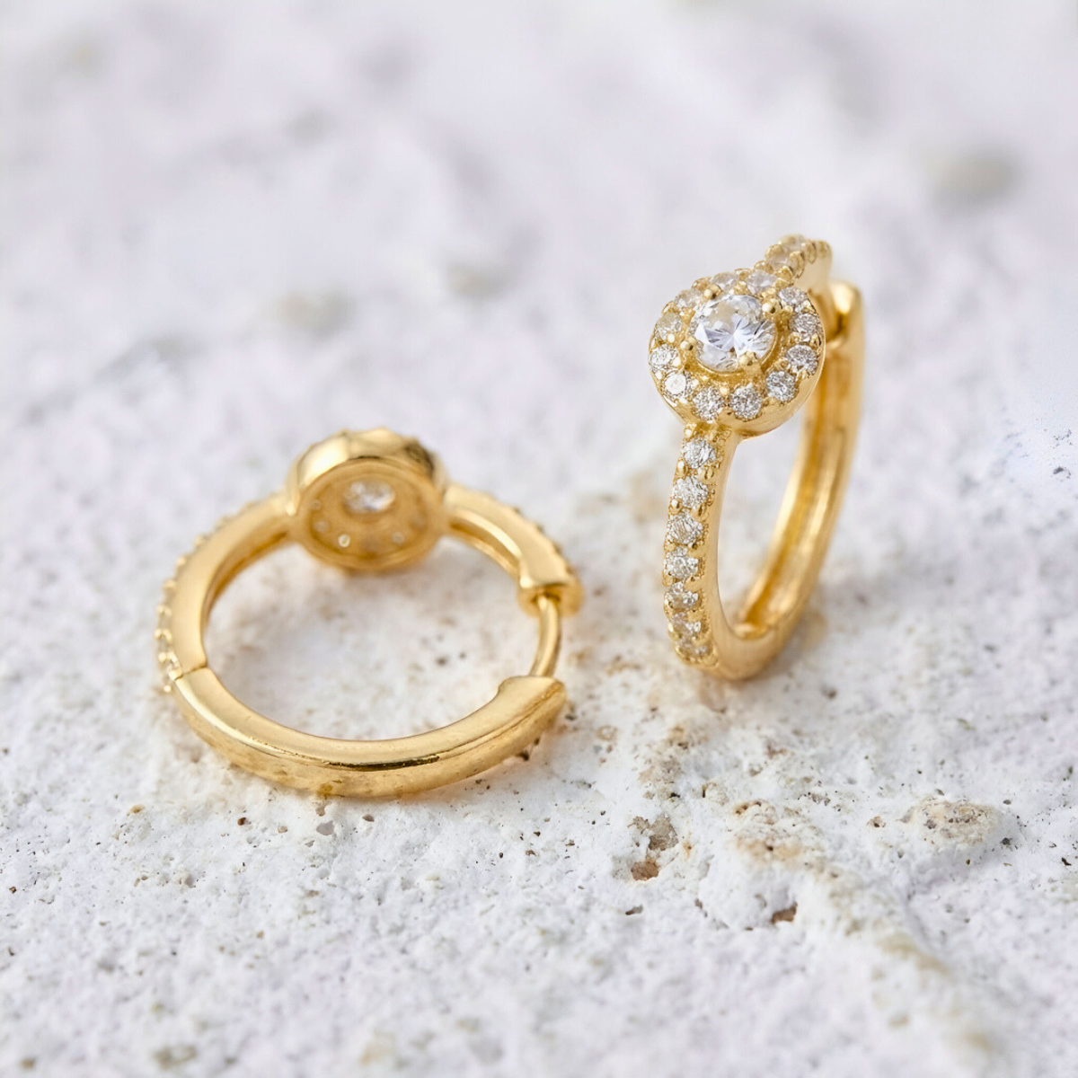 Gold Earrings with Light Point and Pavé