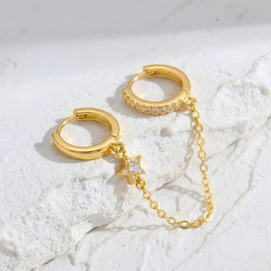 Double Hole Earrings with Star