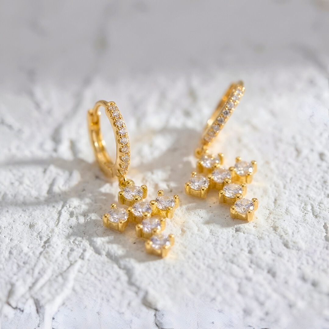 Gold Earrings with Cross Pendant