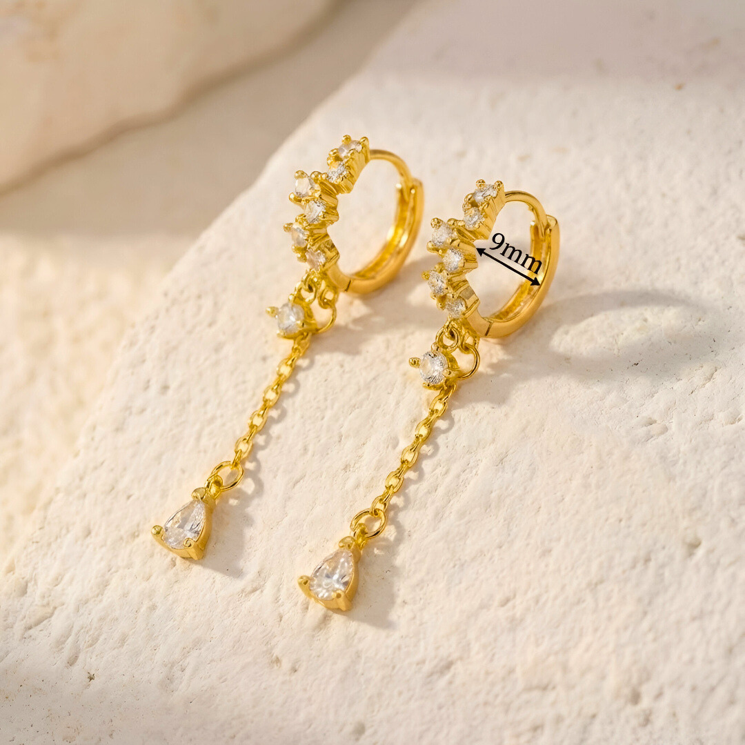 Gold Huggie with Chain and Drop