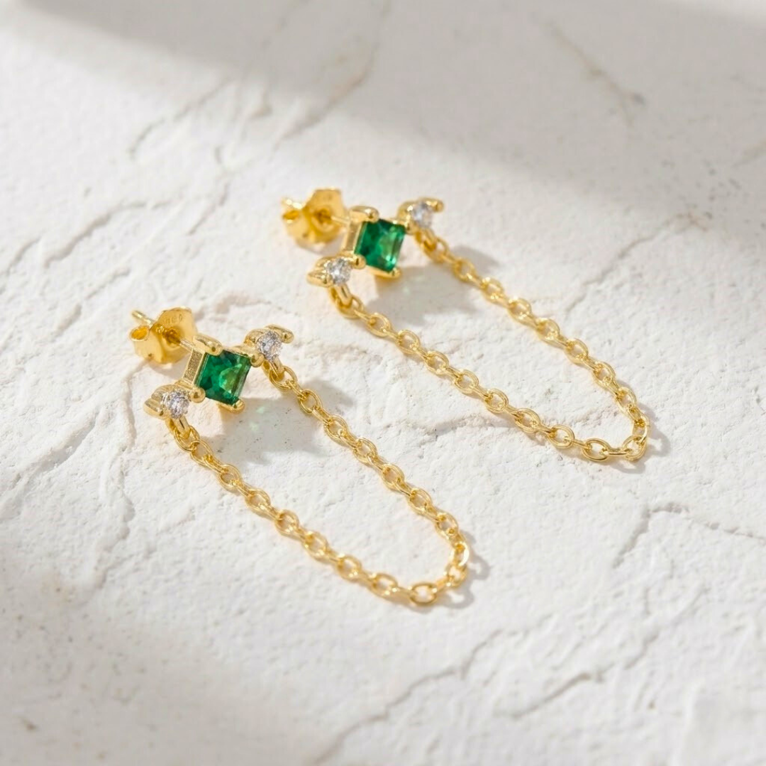 Pendant Chain and Emerald Earrings