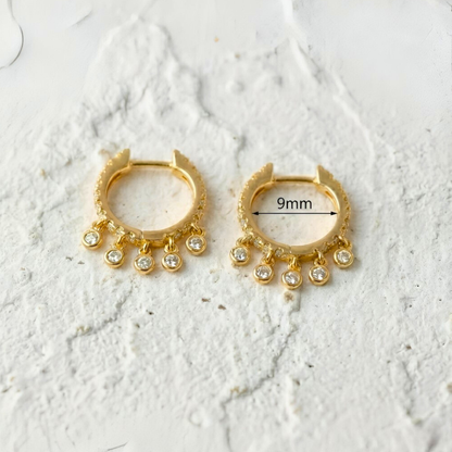 Gold Huggie with Pendant Zirconia