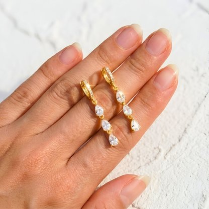 Gold Huggie with Trilogy Drop