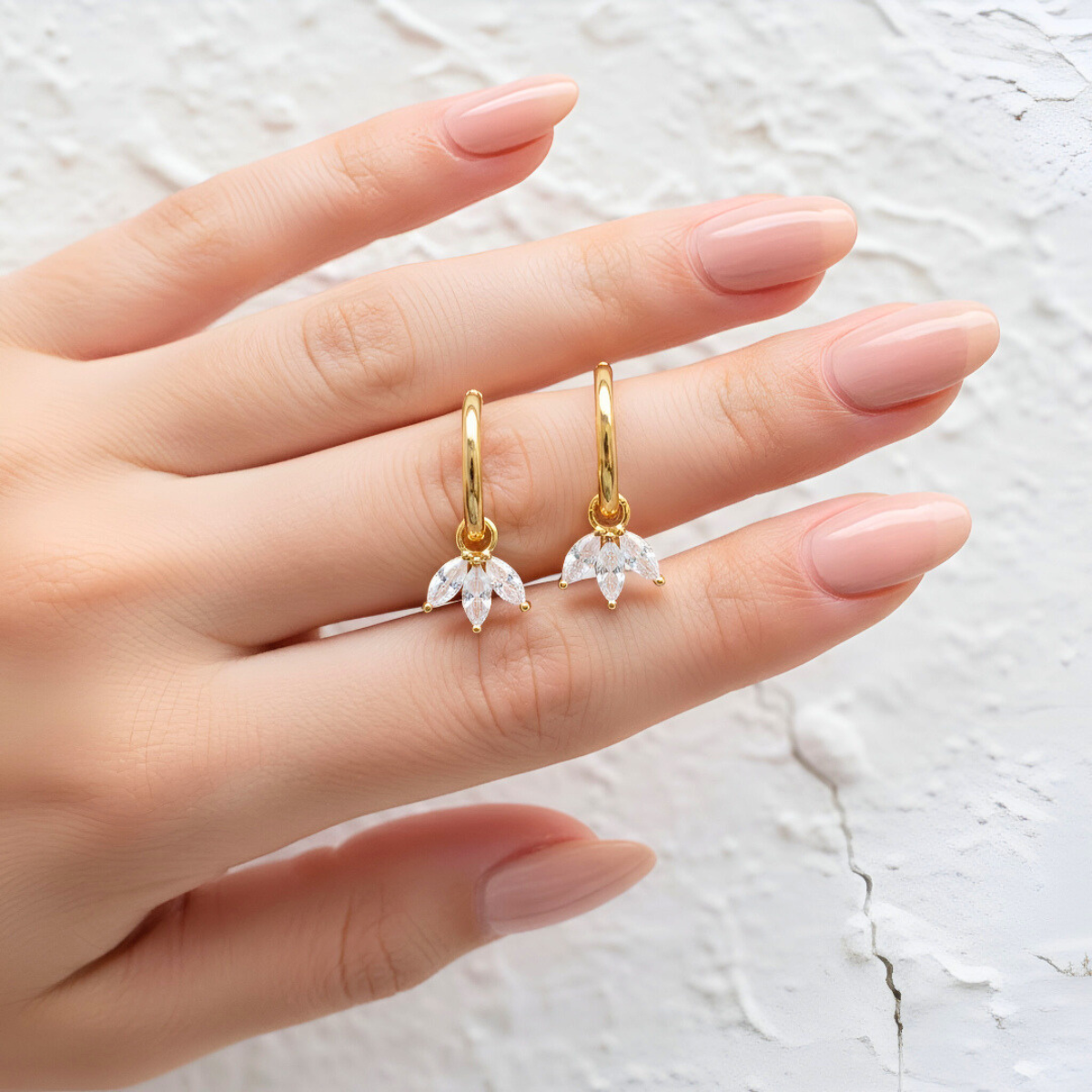 Gold Earrings with Lotus Pendant