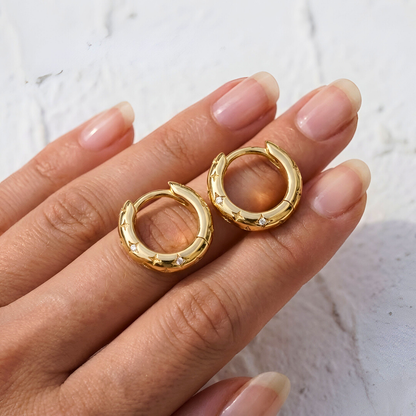 "Celestial" Gold Huggie with Stars and Zirconia