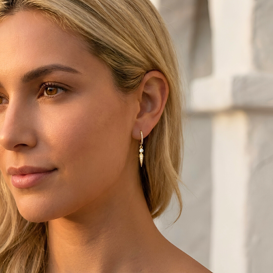 Gold Huggie with Spike Pendant