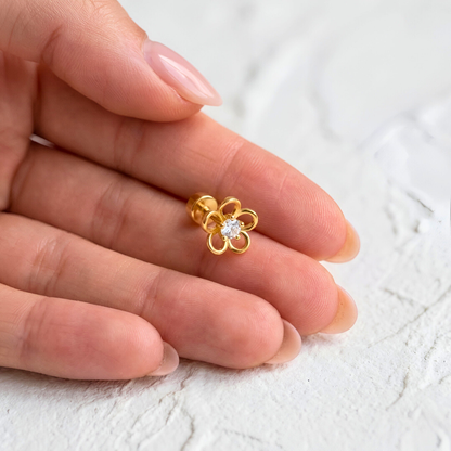 Flower Piercing Earring with Zircon
