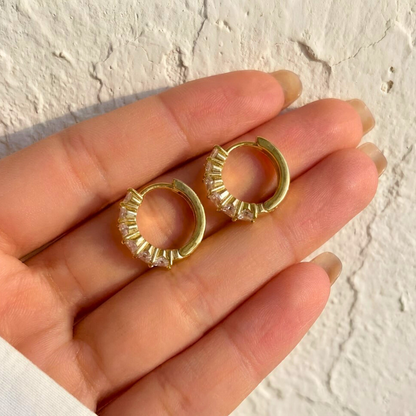 Gold Earrings with Baguette Zircons