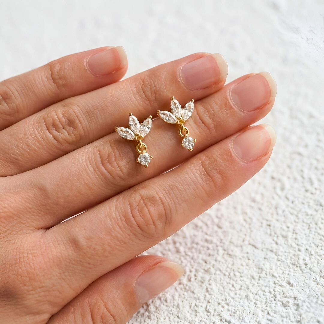 "Lotus" Marquise Cut Earrings with Pendant