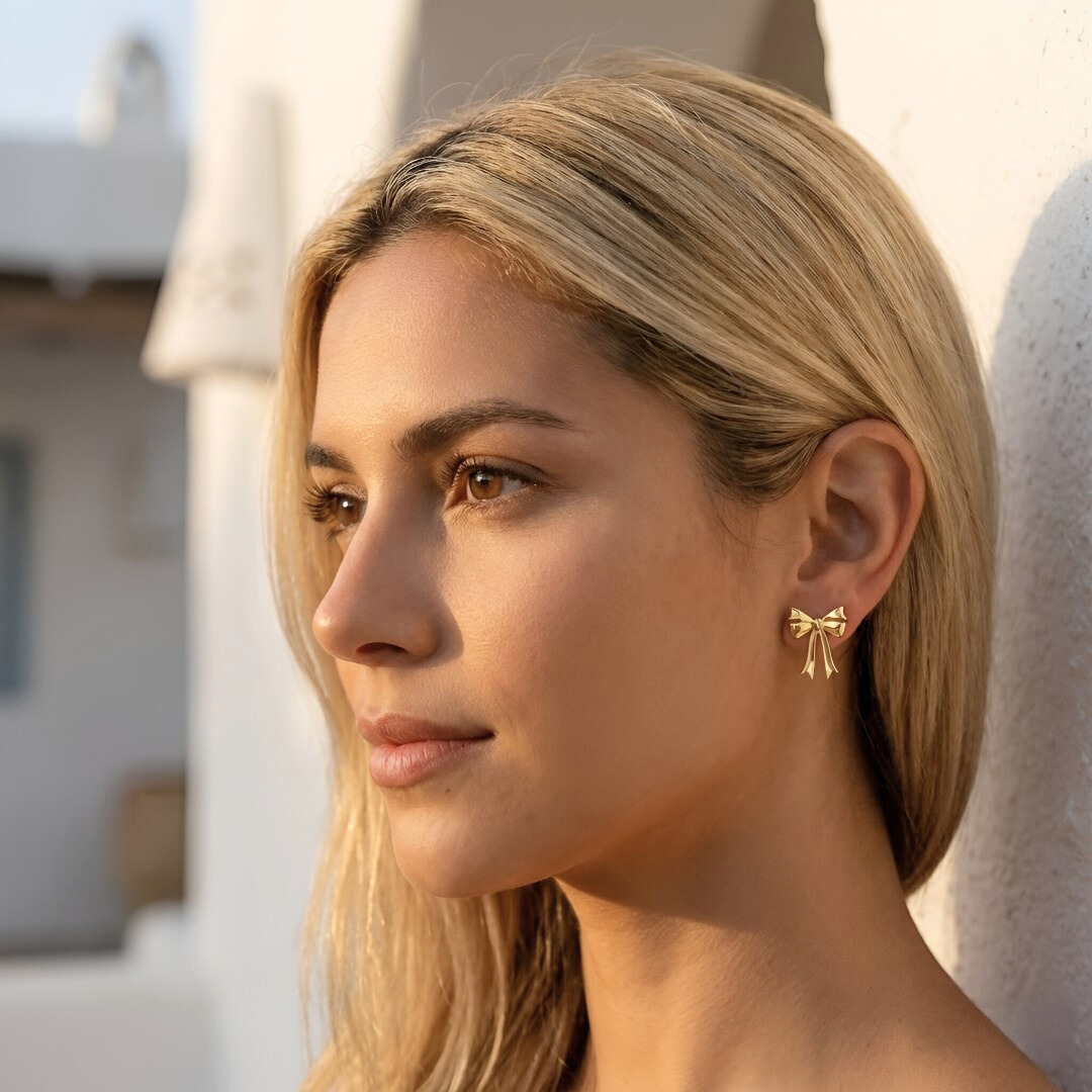 Golden Bow Stud Earrings