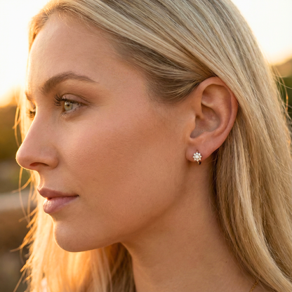 Gold Earrings with Zircon Daisy