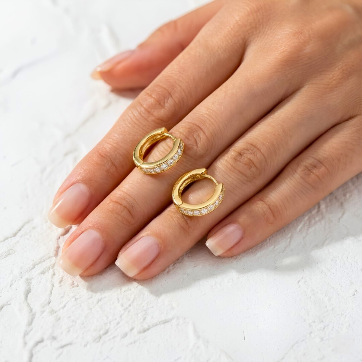 Gold Huggie with White Zircons