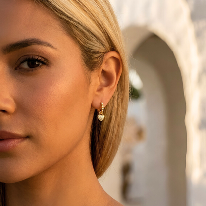 Gold Earrings with Pavé Heart