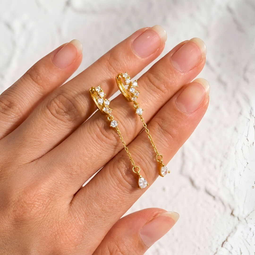 Gold Huggie with Chain and Drop