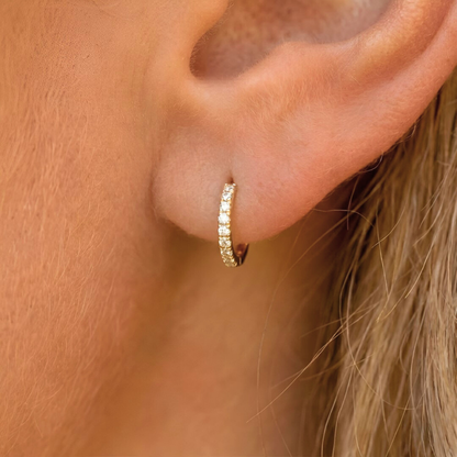 Gold Huggie with White Zircons