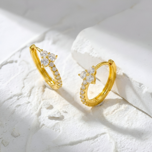 Gold Huggie Earrings with Zircons