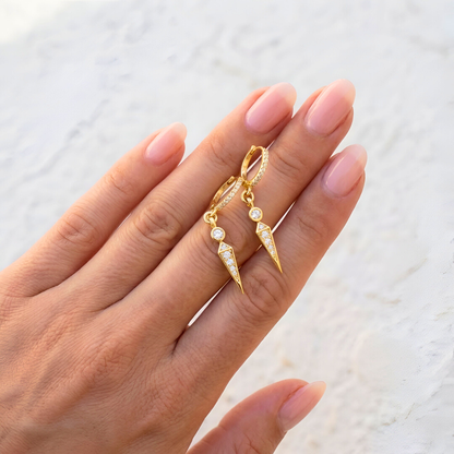 Gold Huggie with Spike Pendant