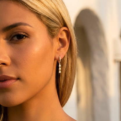 Gold Huggie with Trilogy Drop