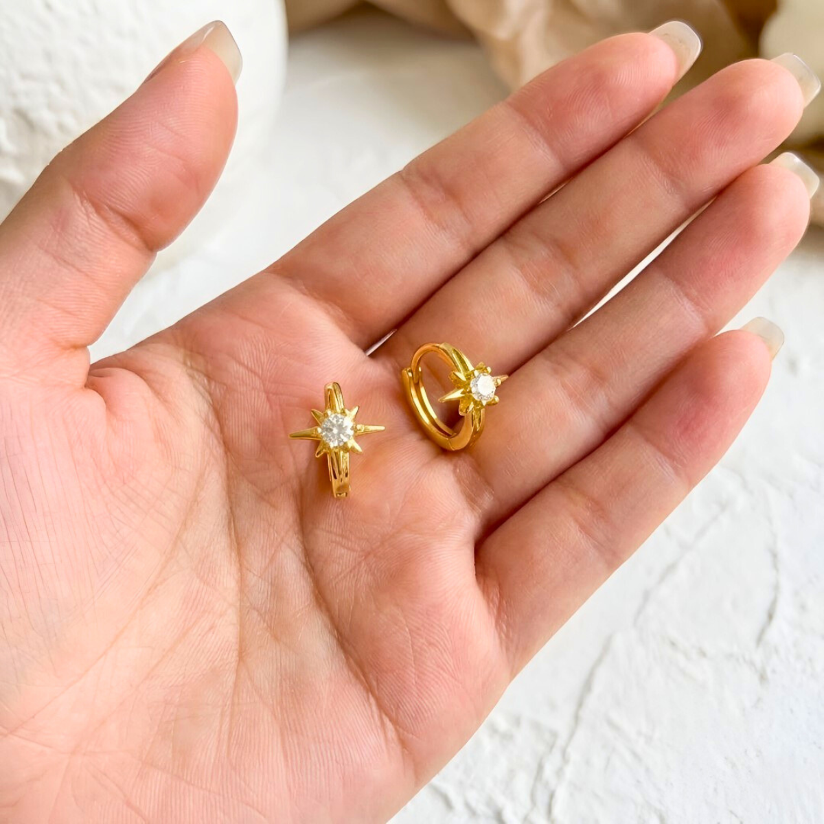 Gold North Star Earrings